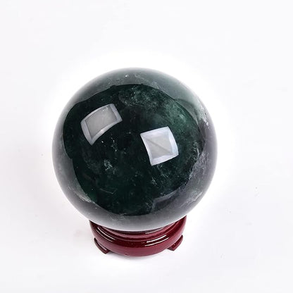 JIC Gem Large Healing Crystal Ball, Green Fluorite Crystal Sphere with Stand Crystal Decorative