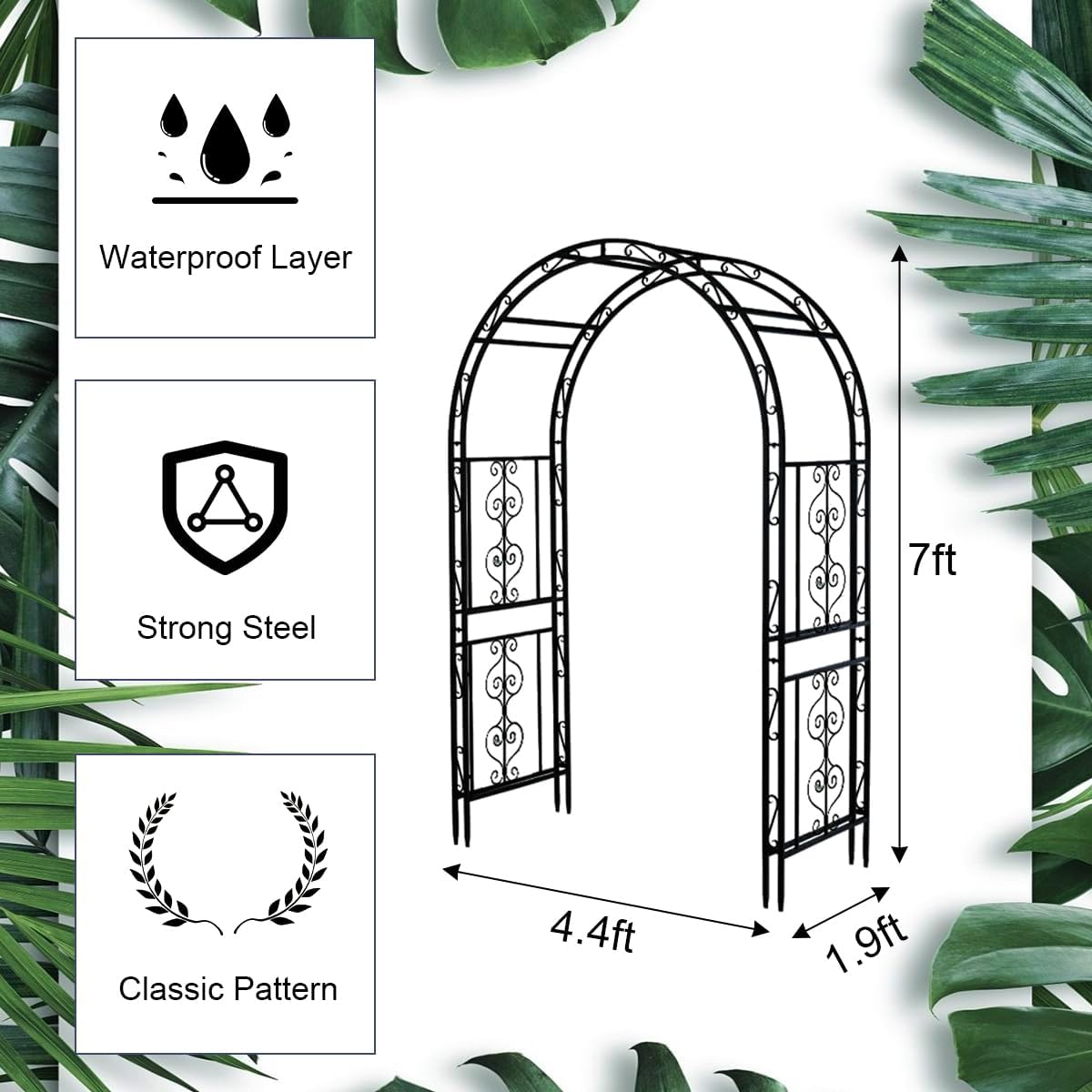 Teabelle Metal Garden Arbor Trellis, Black Arch for Climbing Plants, Wedding Outdoor Arch for