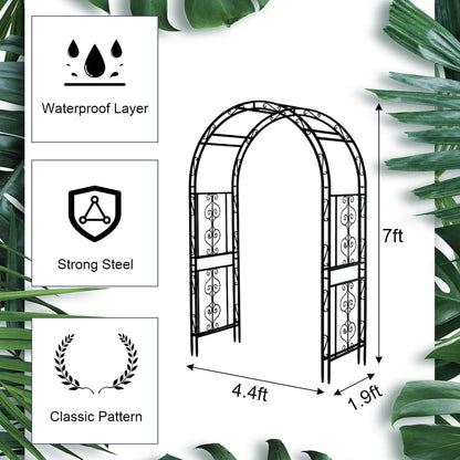 Teabelle Metal Garden Arbor Trellis, Black Arch for Climbing Plants, Wedding Outdoor Arch for
