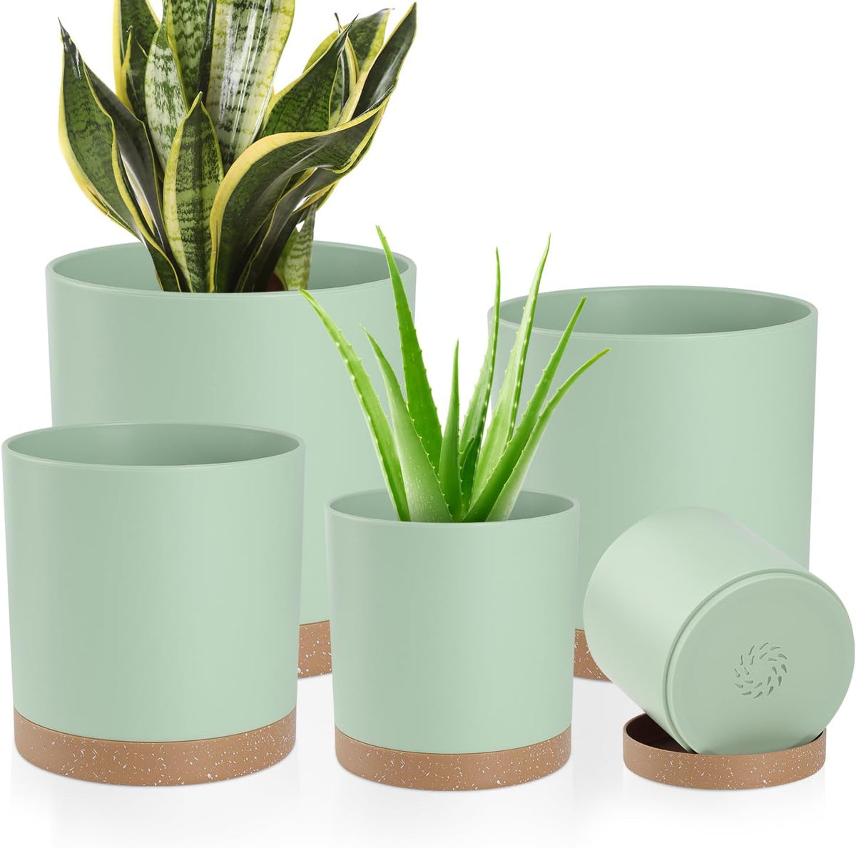 Plant Pots with Drainage Holes and Saucers – 7, 6.5, 6, 5, 4 Inch Plastic Planters for Indoor
