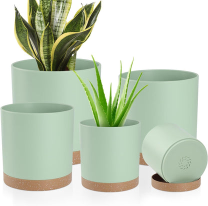 Plant Pots with Drainage Holes and Saucers – 7, 6.5, 6, 5, 4 Inch Plastic Planters for Indoor