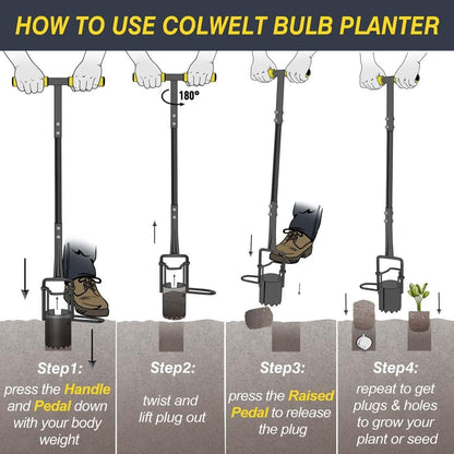 Colwelt Bulb Planter Tool Long Handle, Serrated Base Gardening Bulb Transplanter with Soft Grip