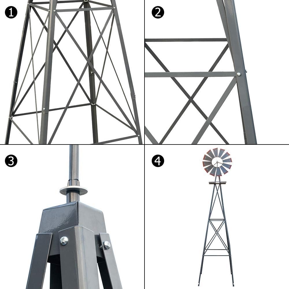 8FT Windmill for Yard Garden Decoration with Weather Vanes，Heavy Duty Outdoor Wind Mills, Large