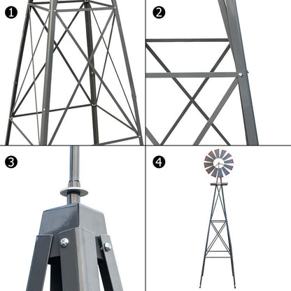 8FT Windmill for Yard Garden Decoration with Weather Vanes，Heavy Duty Outdoor Wind Mills, Large