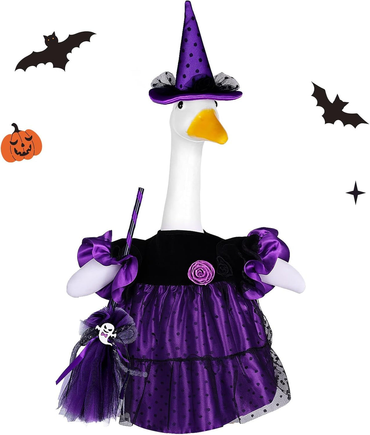 Halloween Goose Outfit Porch Witch Goose Clothes for 23'' Cement Plastic Geese Costume for Yard