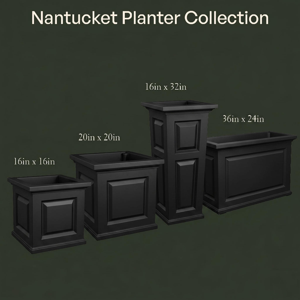 Mayne Nantucket 20in Self-Watering Square Planter, Black