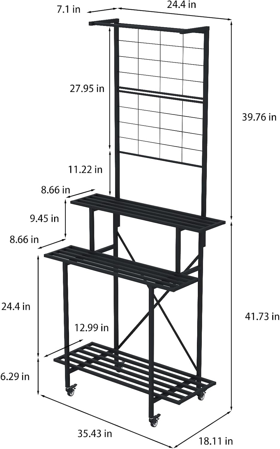 Zhongma 3 Tier Heavy Duty Plant Stand with Hanging Plant pot shelf with wheels, 35.43 L x 18.11 W x