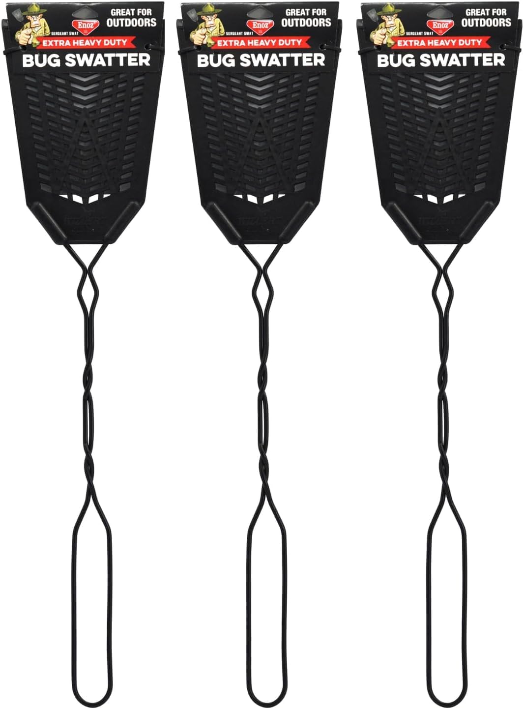 Enoz Sergeant Swat Bug Swatter - 3 Pack - Heavy Ultra Duty Manufactured Flyswatter