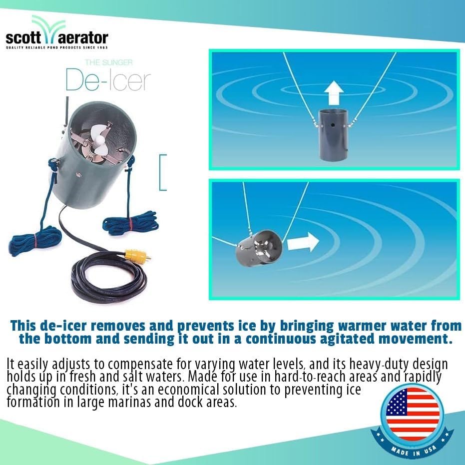 Scott Aerator Slinger De-Icer for Lakes & Ponds | 3/4 Horse Power 115V Stainless Steel | 50 ft.