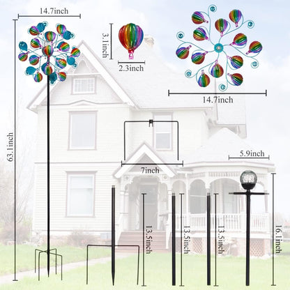 Solar Wind Spinners Outdoor,Hot Air Balloon Wind Spinner with LED Glass Ball,Muti-color Wind