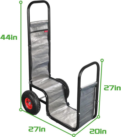 Firewood Cart: 44 X 27 X 20 in Heavy Duty 220 lbs Load Pneumatic Tires for Garden Backyard