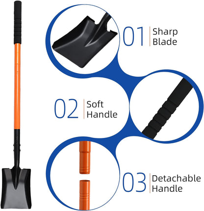 Small Square Shovel for Digging with Metal Handle, 43.3 Inch Heavy Duty Small Shovel, Trench