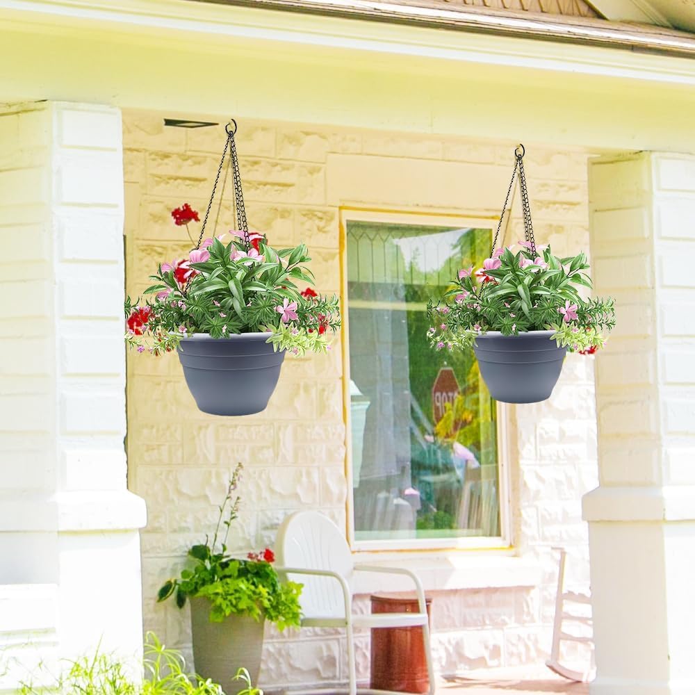 Plant Pots Set of 5, 10" Outside Diameter Flower Pots, 8.5" Inner Diameter Planters with Drainage