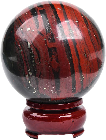 JIC Gem Real Quartz Crystal Sphere Ball African Bloodstone Healing Crystal Ball with Decoation