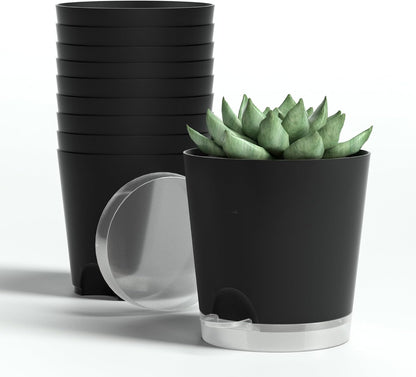 4 Inch 10 Pack Small Self Watering Pots for Indoor Plants, Nursery Pot with Drainage Holes and