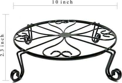 2 pack 10" 12" Rustproof Black Metal Plant Stands Heavy Duty Plants Holder Outdoor Indoor, Round