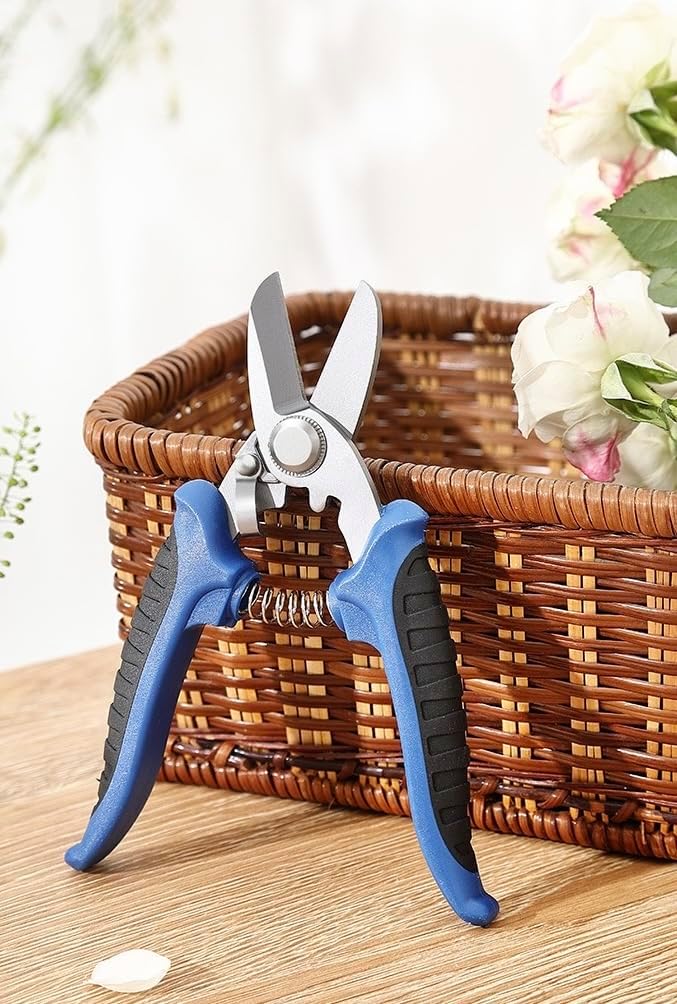 Professional Garden Scissors, 6.5 Inch Heavy Duty Pruning Shears, Blue and Black Comfort Grip