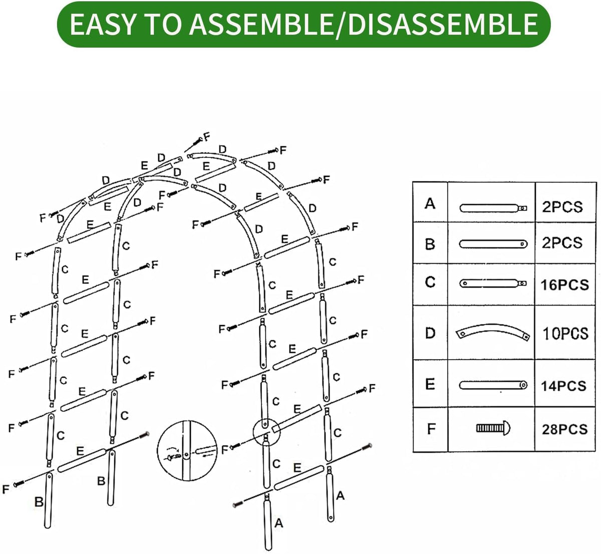 Iron Pergola Arbor Practical, 7.9 Feet High x 4.6 Feet Wide, Assemble Easily for Various Climbing