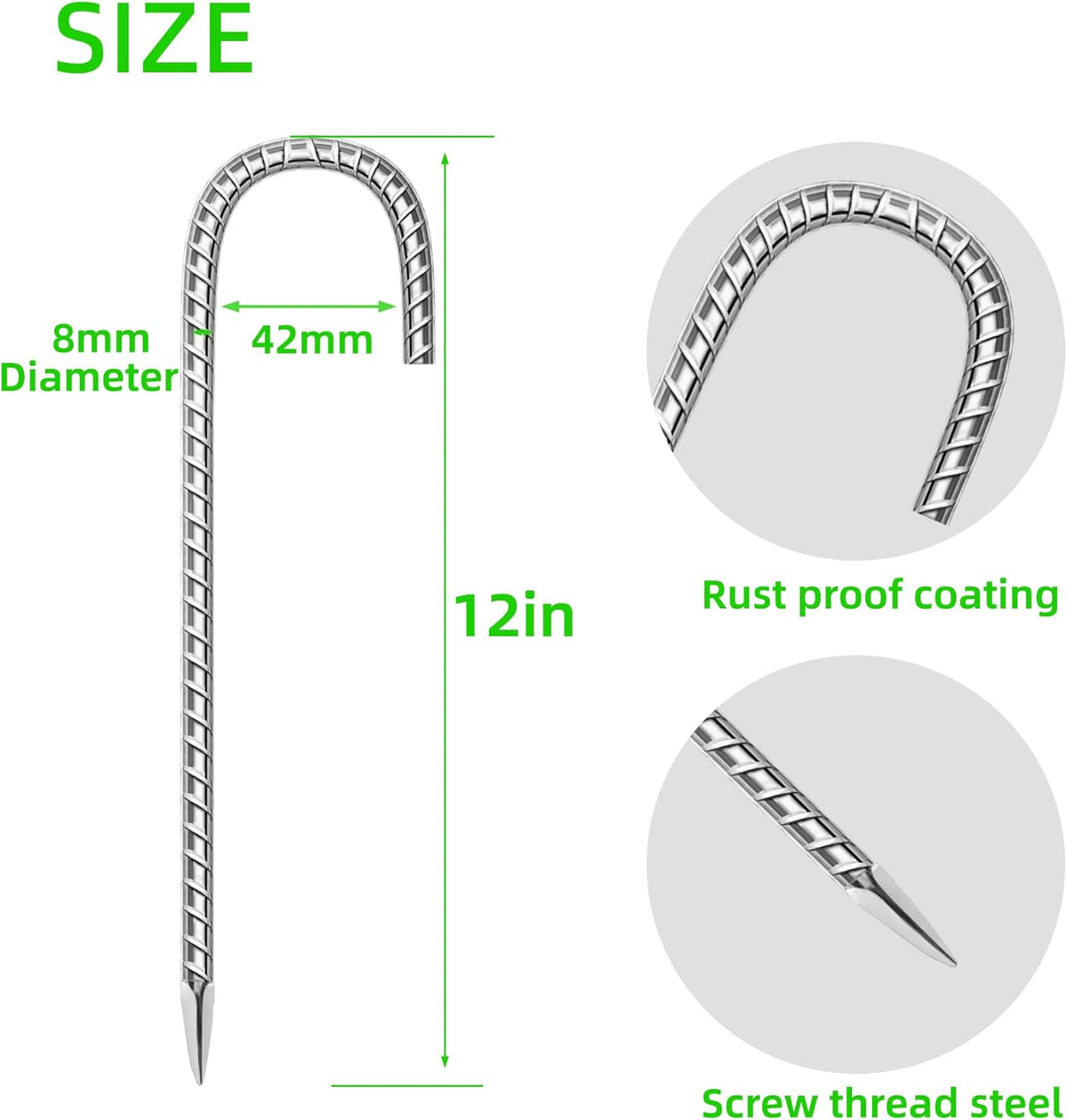 18 Pack Ground Garden Rebar Stakes Rebar 12 Inch Anti-Rust Galvanized Steel J Shape Hook Heavy Duty