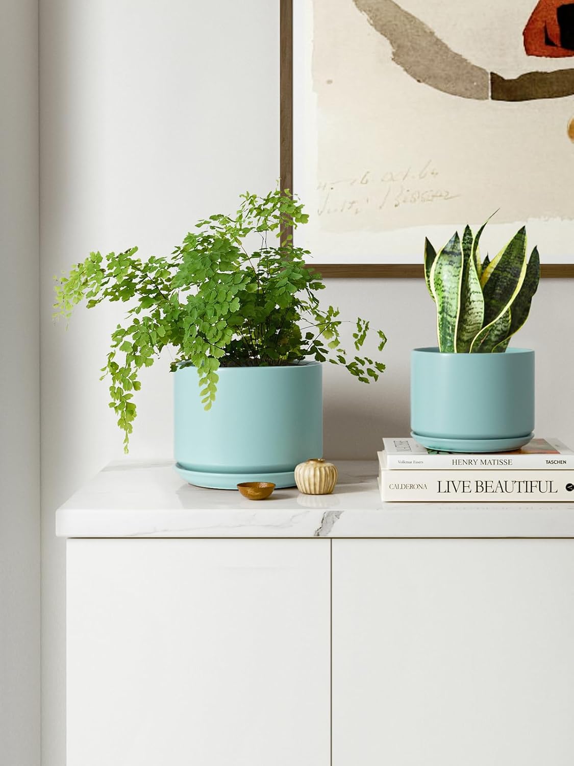 LE TAUCI Ceramic Plant Pots, 4.3+5.3+6.8 inch, Set of 3, Planters with Drainage Hole and Saucer