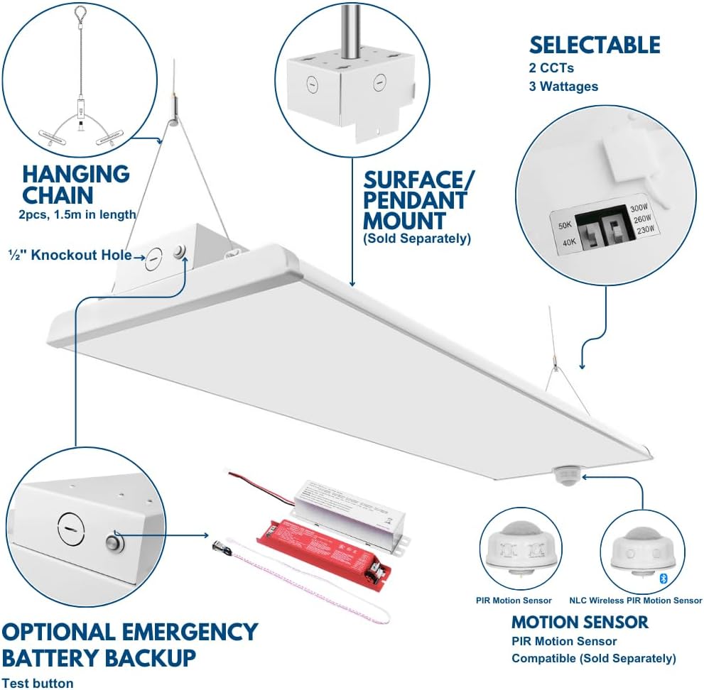 Konlite Pack of 2 ALTA LED High Bay Light - 4FT - 300W/260W/230W - 47,500 Lumens - 5000K/4000K