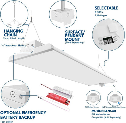 Konlite Pack of 2 ALTA LED High Bay Light - 4FT - 300W/260W/230W - 47,500 Lumens - 5000K/4000K
