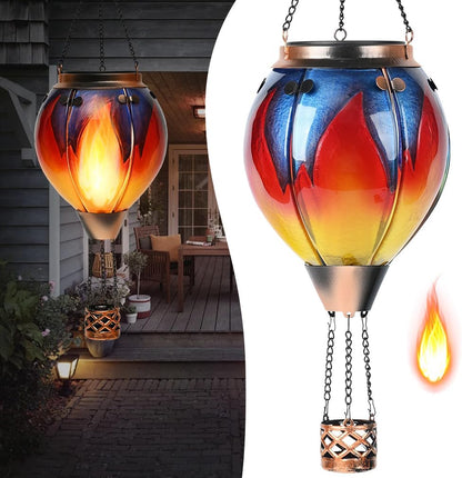 Hot Air Balloon Solar Lantern - Simulated Flickering & Dancing Flame Glass Lantern , Outdoor