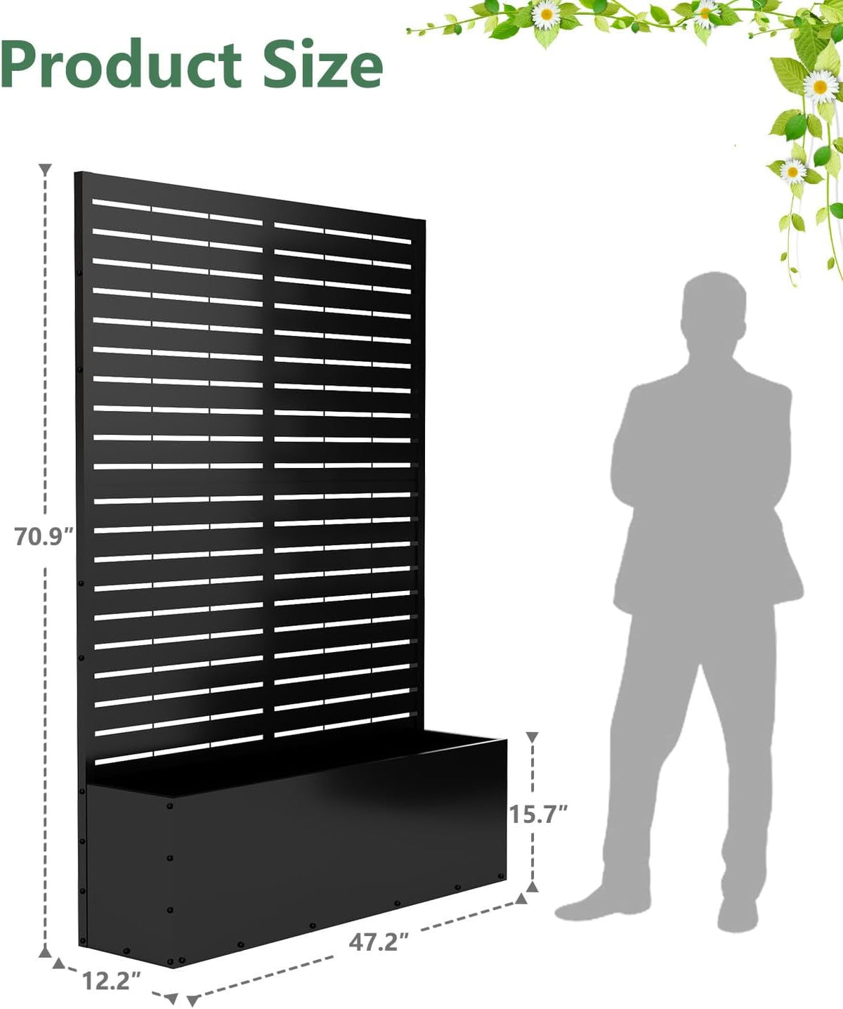 Metal Planter Box with Trellis,70.9"x47.2"x15.7" Raised Garden Bed with Drainage Holes, Privacy