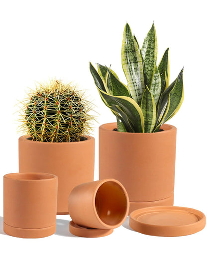 Terracotta Pots with Drainage and Saucers, 3.5/4.2/5.2/6 Inch Clay Planters