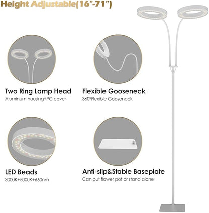 GLOWRIUM Grow Light with Stand,2-Head LED Plant Light for Indoor Plants, Full Spectrum Grow Lamp