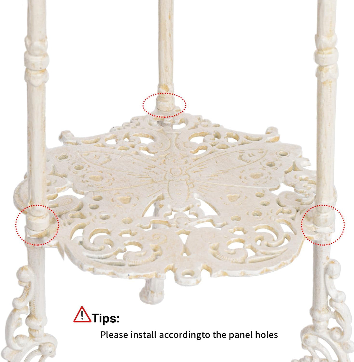 Sungmor Vintage Cast Iron 2-Tier Plant Stand, Elegant Butterfly & Floral Design with Antique White