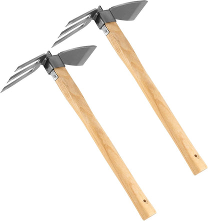 JAPCHET 2 PCS Hoe and Cultivator Hand Tiller, Heavy Duty Dual Headed Weeding Tool, Hoe Garden Tool