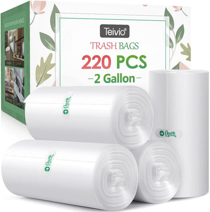 2 Gallon 220 Counts Strong Trash Bags Garbage Bags by Teivio, Bathroom Trash Can Bin Liners, Small