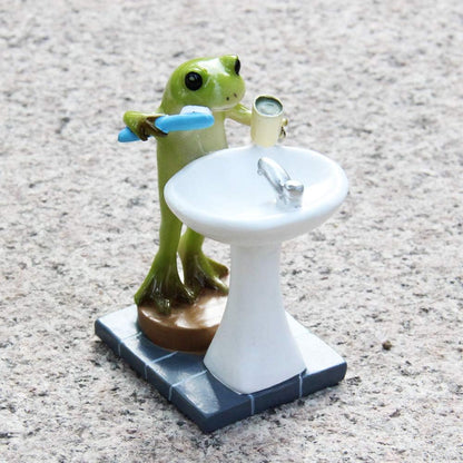 Tfro & Cile Frog Garden Statue Decor Miniature Animal Figurine Outdoor Fairy Brushing Teeth