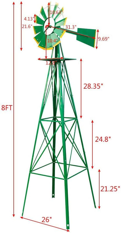 8FT Windmill for Yard Garden Decoration with Weather Vanes，Heavy Duty Outdoor Wind Mills, Large