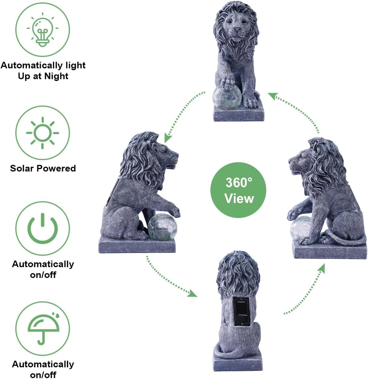 Lion Statue for Garden Decor: Outdoor Figurines Sculpture with Ball for Lawn Patio Yard Balcony