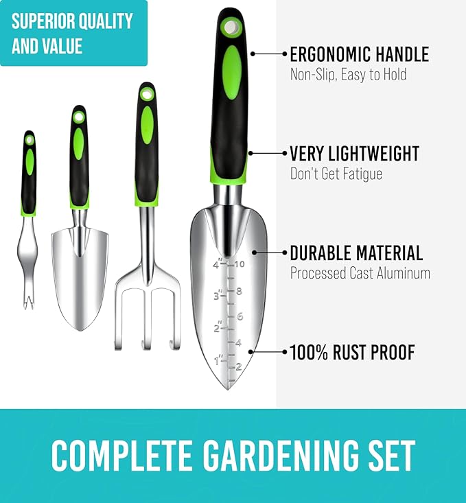 Heavy Duty Garden Tools 22 Pieces Floral Set - Rust Proof, Non-Slip, Durable Gardening Supplies