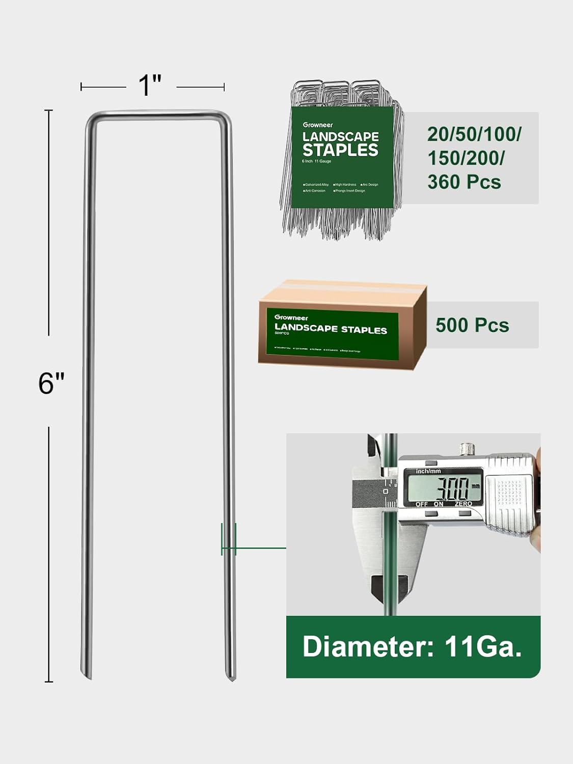 GROWNEER Landscape Staples 100 Packs 6 Inches Heavy Duty 11 Gauge Galvanized Steel Garden Stakes