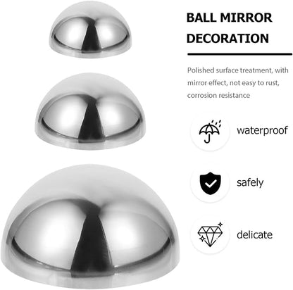 YARDWE 3pcs Gazing Ball Stainless Steel Hollow Ball Half Round Ball Mirror Ball Outdoor Hemisphere