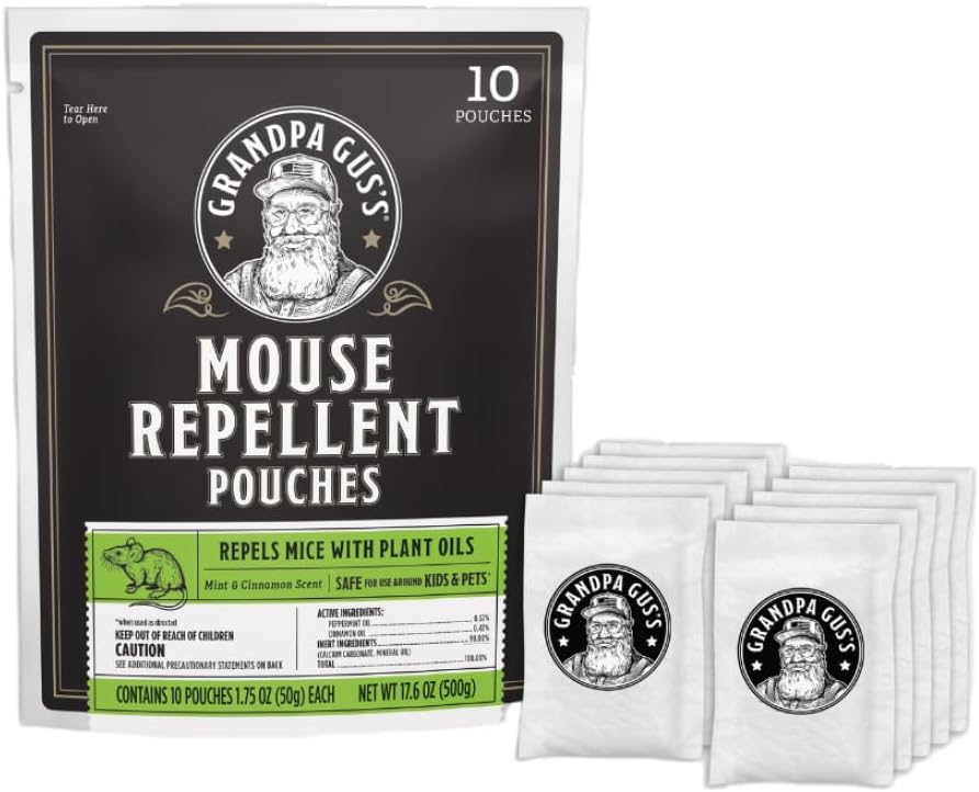 Grandpa Gus’s Extra-Strength Mouse Repellent Pouches, Peppermint & Cinnamon Oil, Natural Rodent
