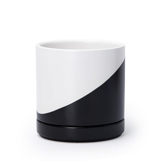 D'vine Dev 6.5 Inch Ceramic Planter Pot with Drainage Hole and Saucer, Indoor Cylinder Round