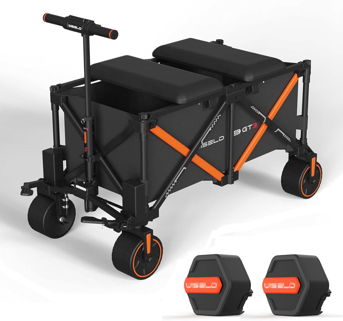 WISELD GT3 Electric Wagon Cart with Seats*2 Battery*2, Dymanic Load 551LBS/Static 771LBS, All