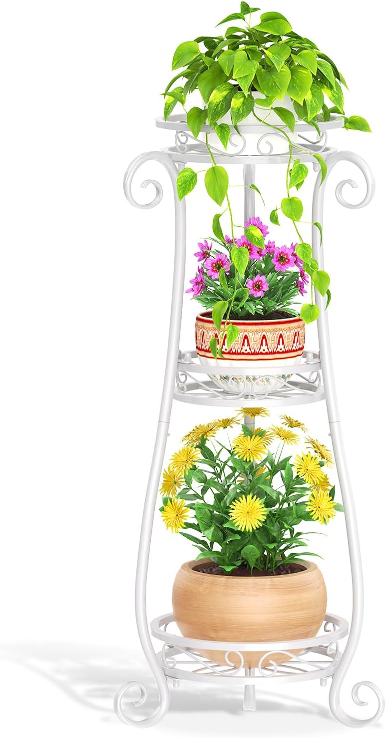 LASZOLA 3 Tier White Metal Plant Stand for Multiple Large Planters Indoor Outdoor Organizer, Heavy