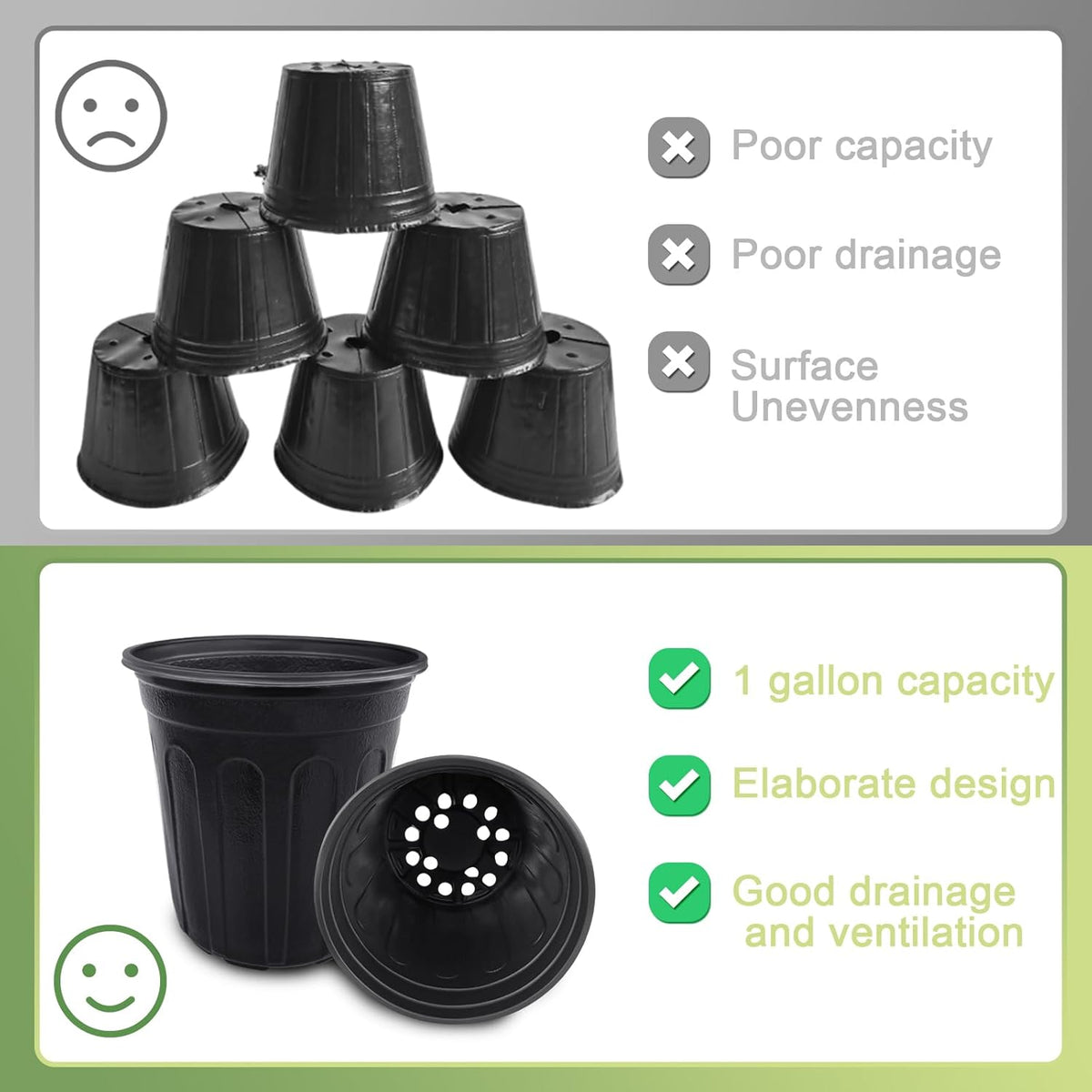 Anyumocz 60 Pcs 1 Gallon Flexible Plant Nursery Pots,Thickened Soft Plastic Seedling Pot with