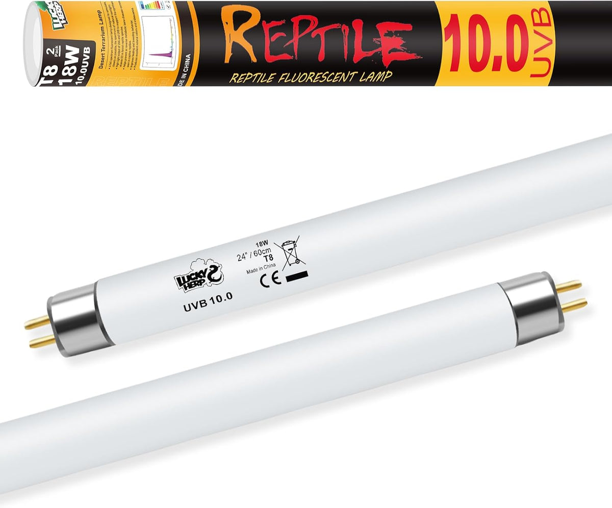 LUCKY HERP T8 18W UVB 10.0 Reptile Light, UVA UVB Reptile Light Bulb 2 Pack, Fluorescent Lamp for