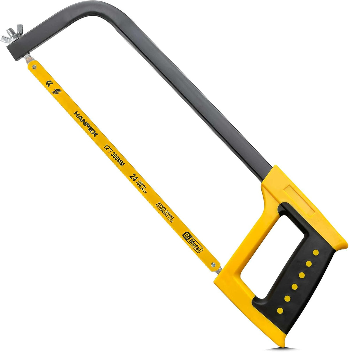 12inch High-Tension Hacksaw Frame with 24 TPI Bi-metal Blade, Hand Saw Suitable for Metal, wood