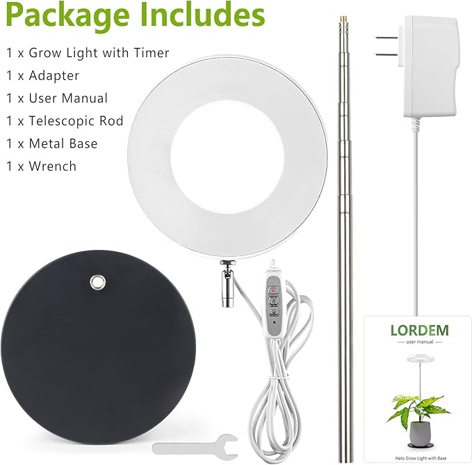 LORDEM Grow Light, LED Plant Light for Indoor Plants Growing, Full Spectrum Desk Growth Lamp with