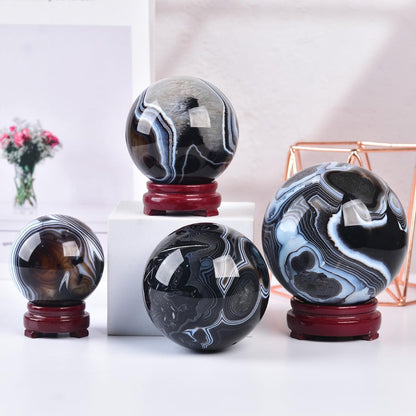 JIC Gem 2.7-3.1 inch(70-80mm) Large Black Onyx Agate Crystal Ball Round Healing Crystals Decorative