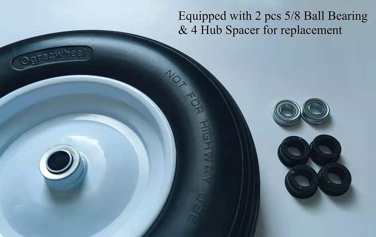 Wheelbarrow Tire 4.80/4.00-8 Flat-Free with 3/4 & 5/8 Wheel Bearing, 3-6" Hub 16" Solid Foamed
