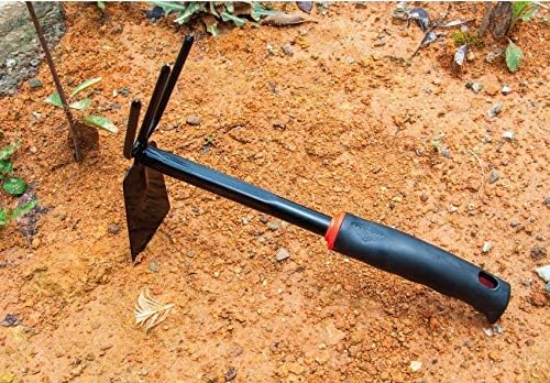 Yima Gardening Hand Tool Metal Head Hoe with 3 Teeth Rake Carbon Steel Blade Heavy Duty for